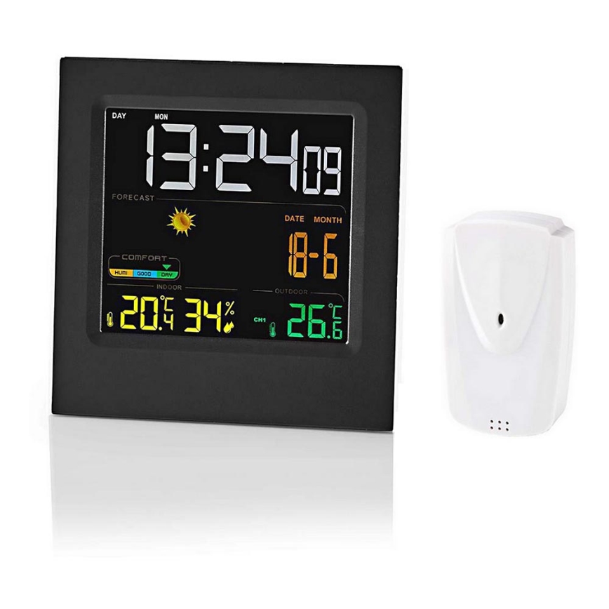 Sääasema värikkäällä LCD-näytöllä 230V musta