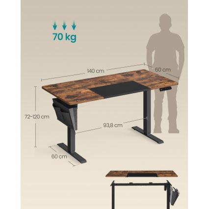 Säädettävä korkeussäädettävä kirjoituspöytä SOLEA-X ruskea/musta