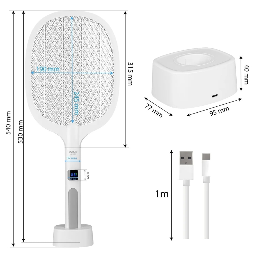 Sähköinen LED-hyönteisloukku 2in1 LCD-näytöllä 1200 mAh/5V valkoinen
