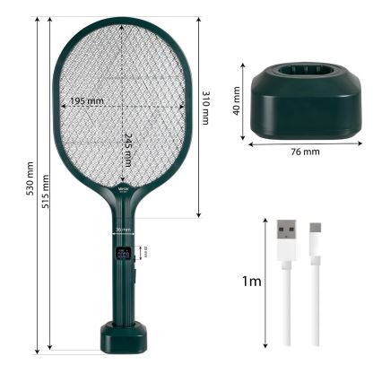 Sähköinen LED-hyönteisloukku 2in1 LCD-näytöllä 1200 mAh/5V vihreä