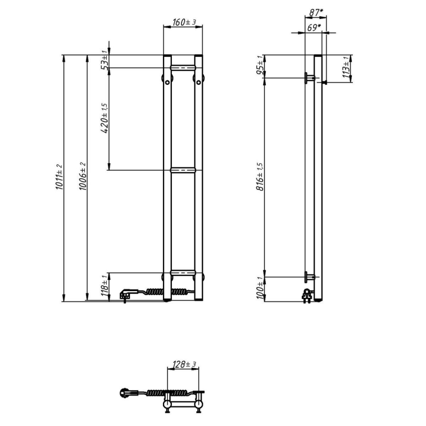 Sähköinen pyyhekuivain SILOUETTE 187W/230V 101,1 cm IP44 valkoinen oikea pyöreä