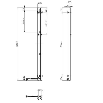 Sähköinen pyyhekuivain termostaatilla SILOUETTE 200W/230V 150,6 cm IP44 valkoinen oikeanpuoleinen