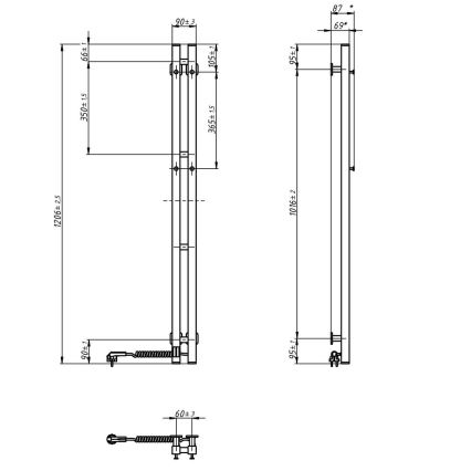 Sähköinen pyyhekuivain termostaatilla SILOUETTE 187W/230V 120,6 cm IP44 valkoinen oikea kulmikas
