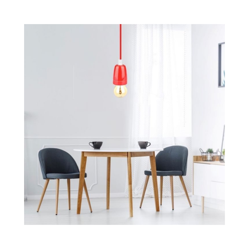 Sähköjohto 1xE27/60W/230V punainen/posliini