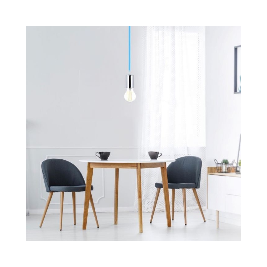 Sähköjohto 1xE27/60W/230V sininen/kiiltävä kromi