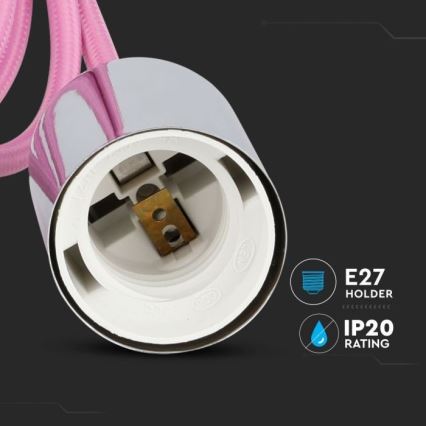 Sähköjohto 1xE27/60W/230V vaaleanpinkki/kiiltävä kromi