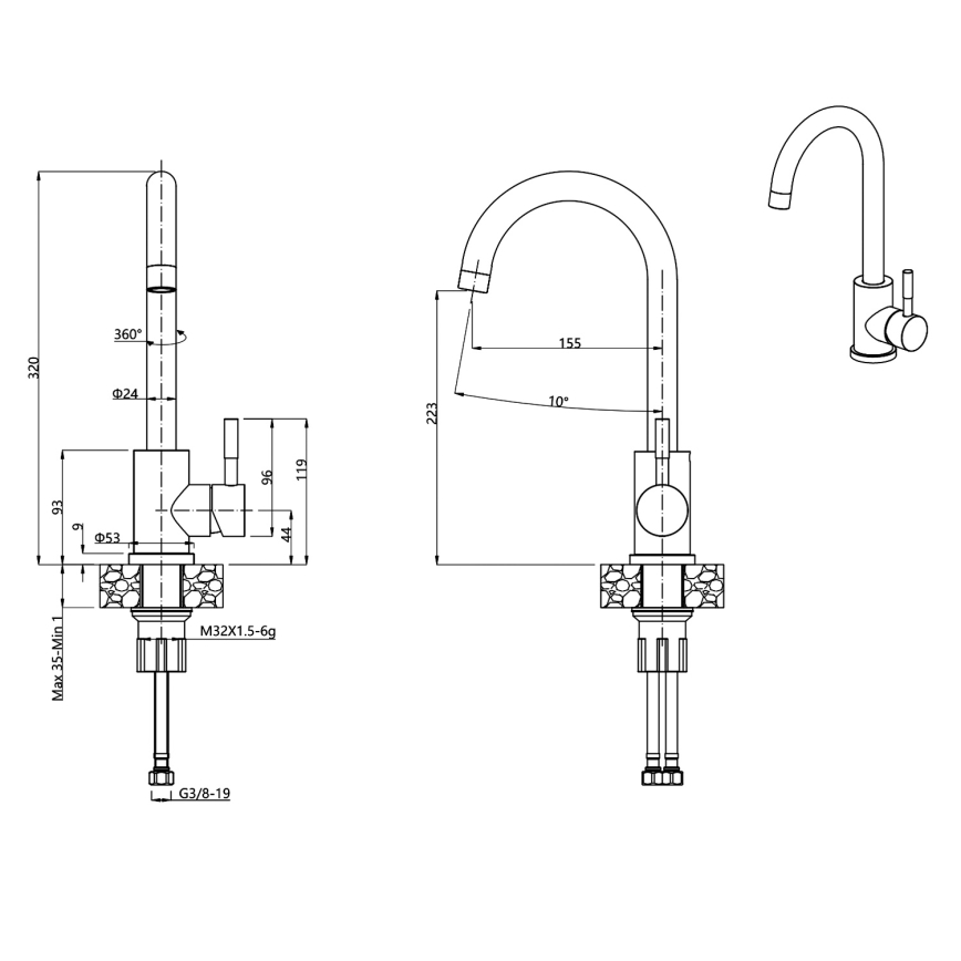 Samona - Keittiöhana 32 cm graniitti/musta