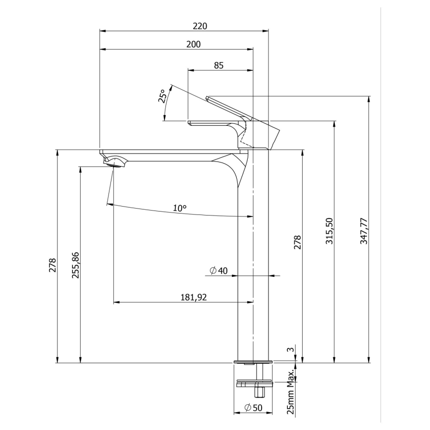 Sapho - Altaan hana PAX 31,5 cm matta musta