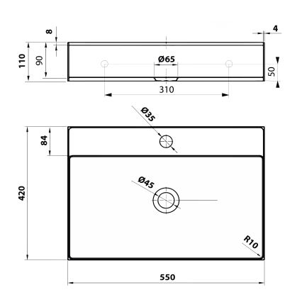 Sapho - AURUM pöytätasoallas 55x42 cm harjattu ruostumaton teräs