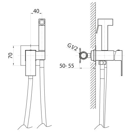 Sapho - Bidet-sekoitin suihkusuuttimella piilotettuun asennukseen CUBEMIX mattakulta