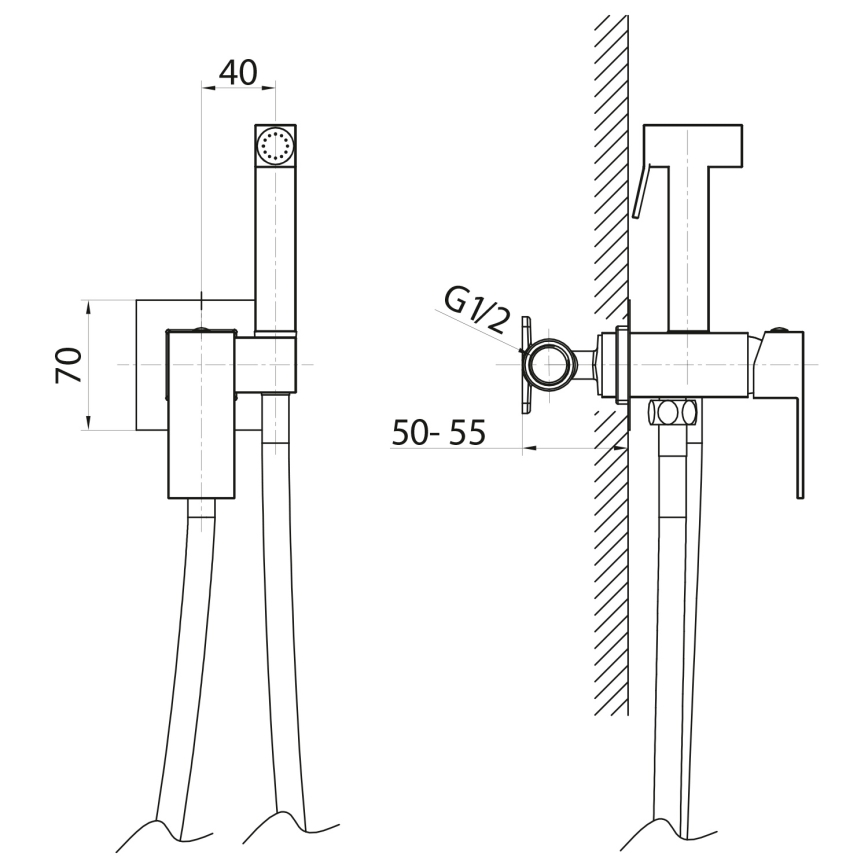 Sapho - Bidet-sekoitin suihkusuuttimella piilotettuun asennukseen CUBEMIX mattakulta
