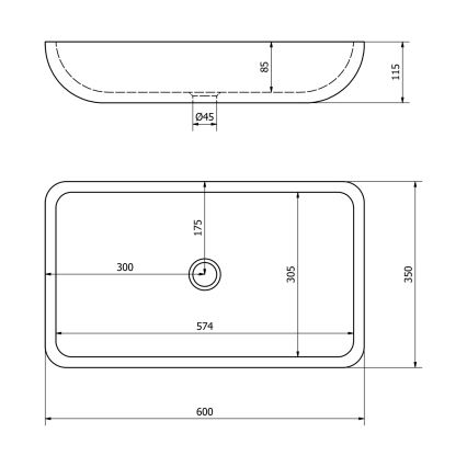 Sapho - BLOK tasolle asennettava pesuallas 60x35 cm kivi/mattamusta