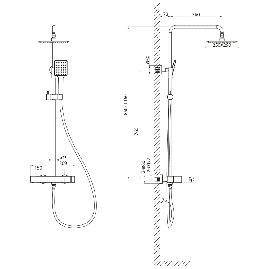 Sapho - CUBEMIX-suihkusetti sekoittajalla, kiiltävä kromi