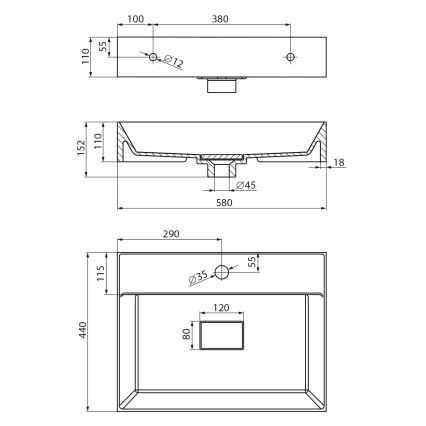 Sapho - GODIVA tason päälle asennettava pesuallas 58x44 cm marmori/valkoinen