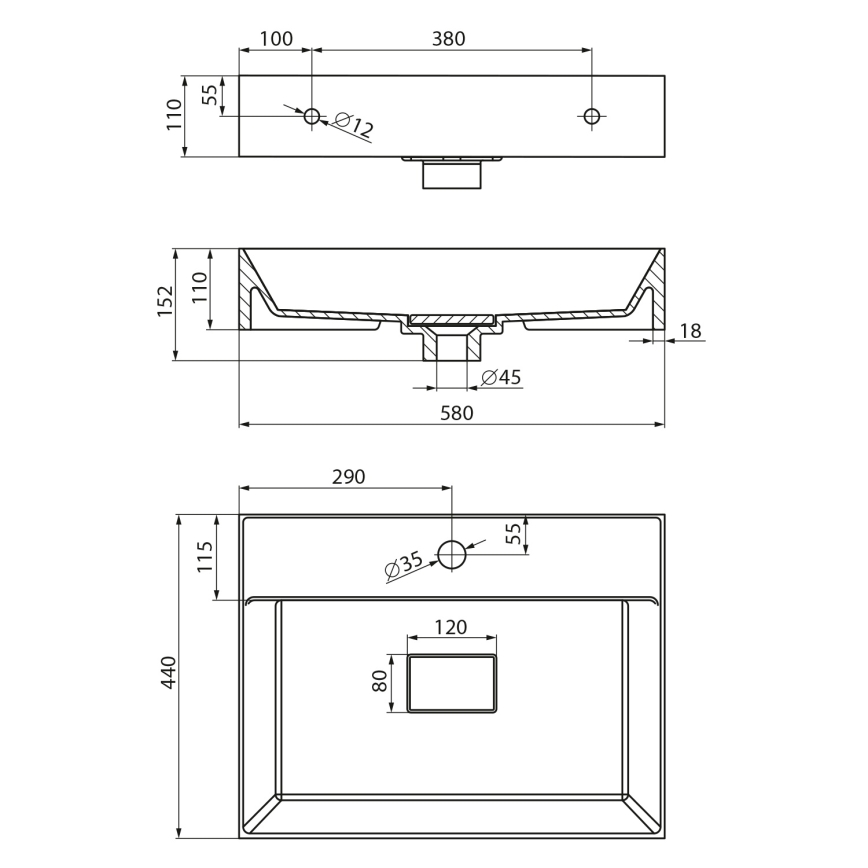Sapho - GODIVA tason päälle asennettava pesuallas 58x44 cm marmori/valkoinen