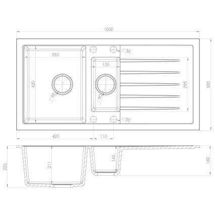 Sapho - Keittiöallas 100 x 50 cm, graniitti/musta