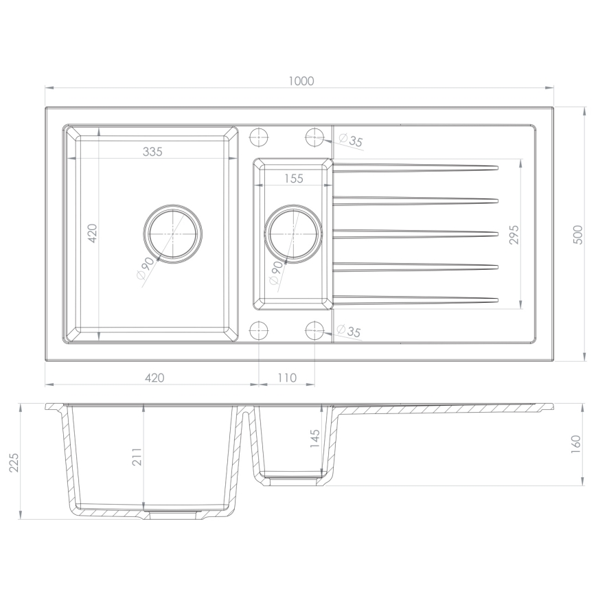 Sapho - Keittiöallas 100x50 cm graniitti/beige