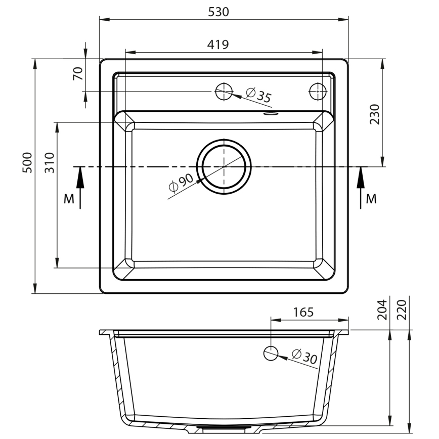 Sapho - Keittiöallas 53x50 cm graniitti/musta