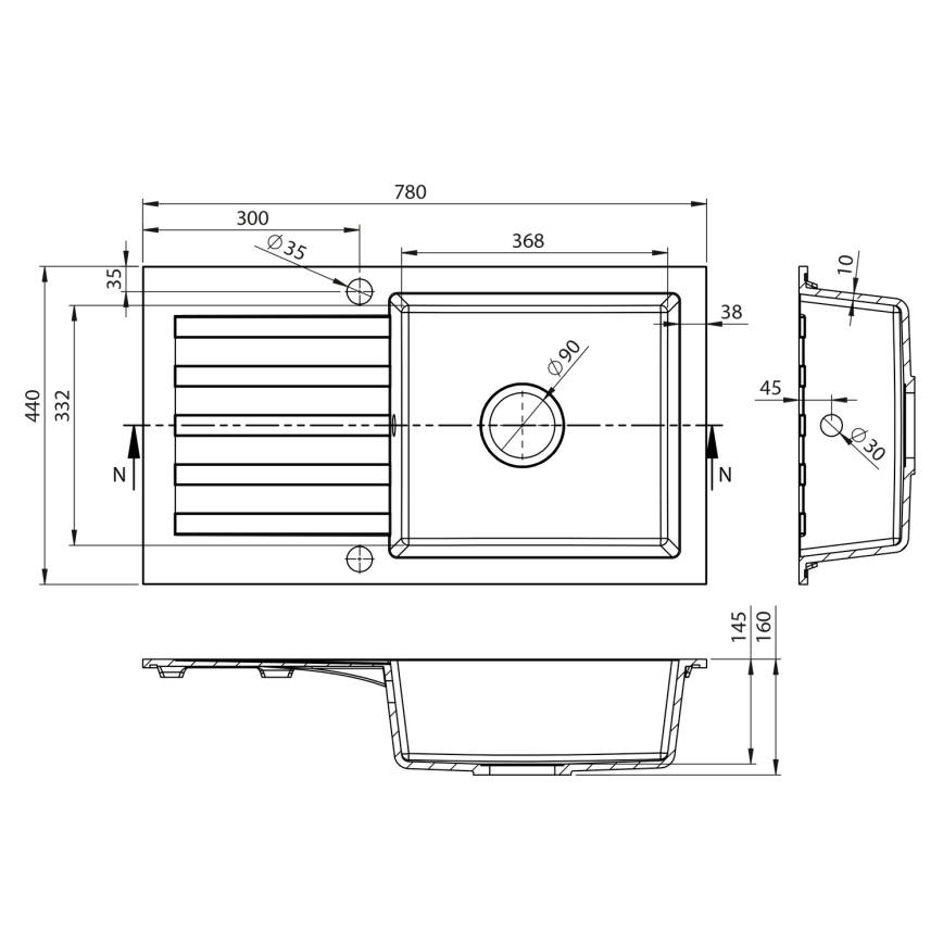 Sapho - Keittiöallas 78x44 cm graniitti/valkoinen