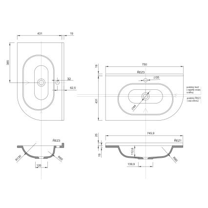 Sapho - Kulma-upotettava pesuallas PULSE 75x43 cm marmori/valkoinen
