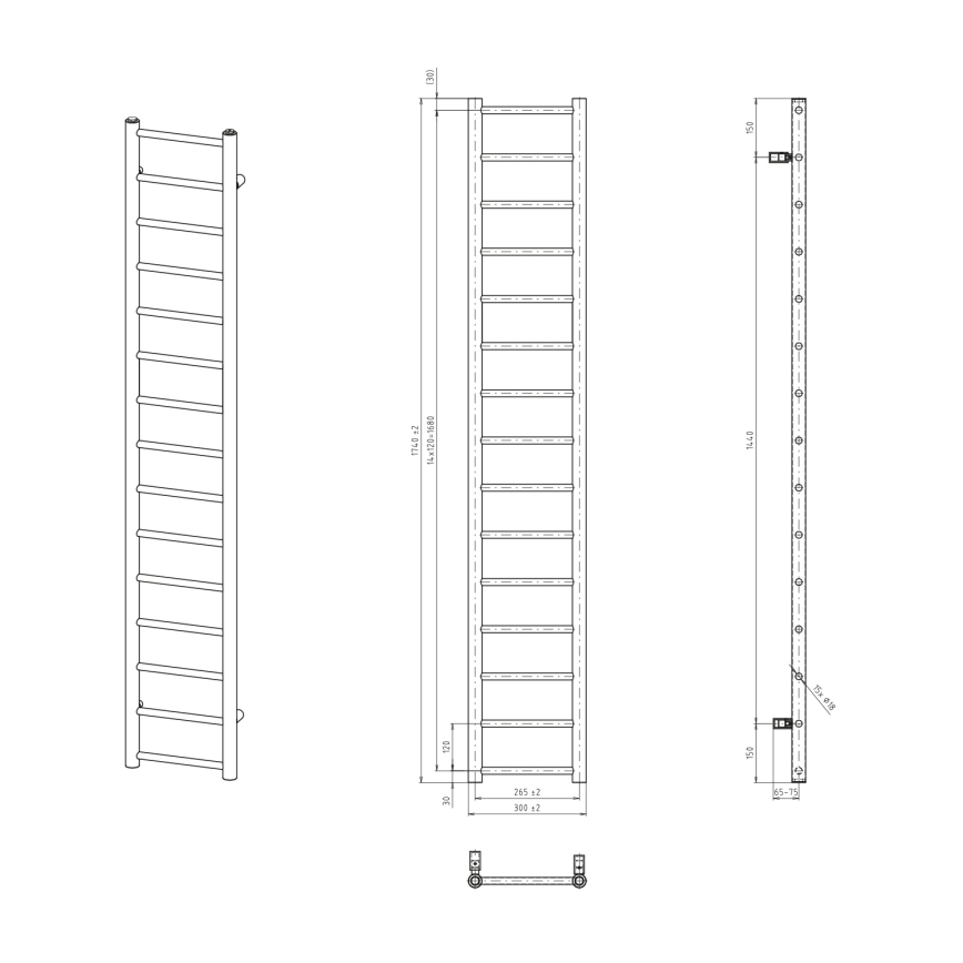 Sapho - Kylpyhuoneen pyyhekuivain DINA 335 W 30 x 174 cm mattamusta