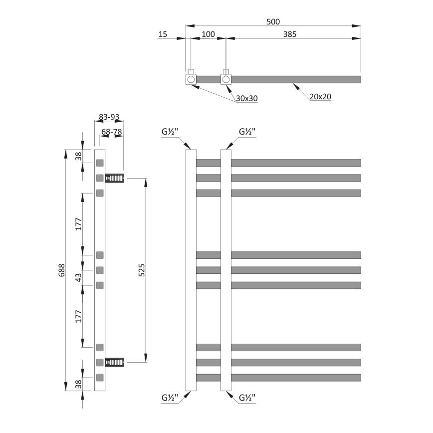 Sapho - Kylpyhuoneen pyyhekuivain MAGDALENA 241W/230V 50x69 cm kiiltävä kromi
