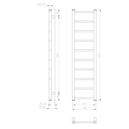Sapho - Kylpyhuoneen pyyhekuivain METRO LIGHT 211W 30x114 cm, valkoinen