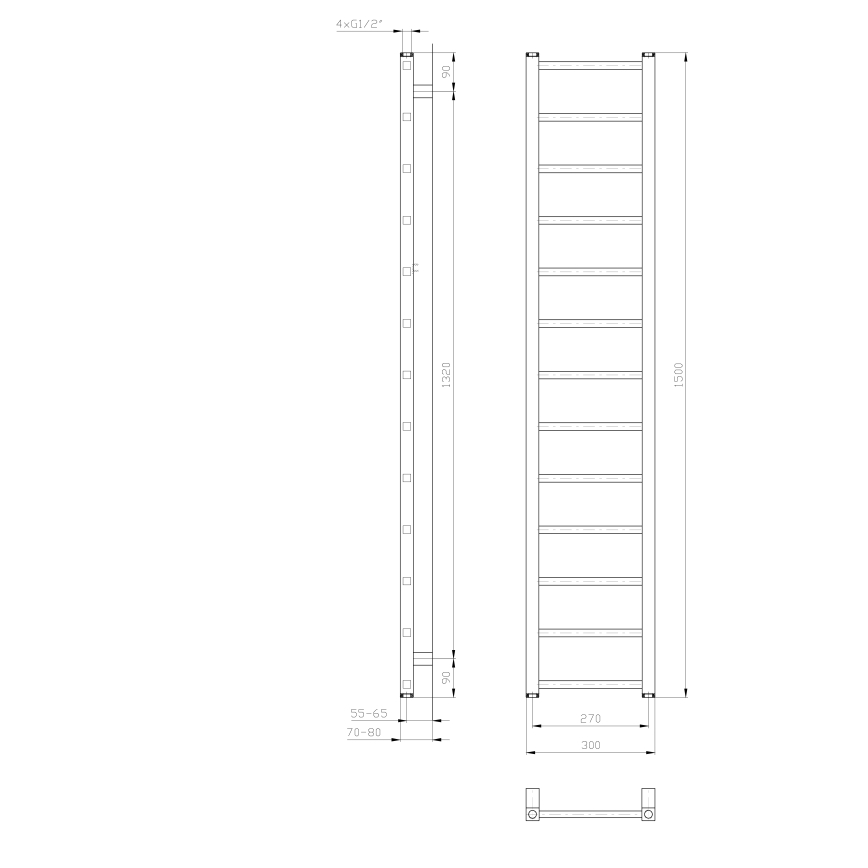 Sapho - Kylpyhuoneen pyyhekuivain METRO LIGHT 276W 30x150 cm valkoinen