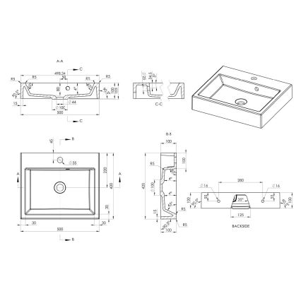 Sapho - ORINOKO tasolle asennettava pesuallas 50x42 cm marmori/valkoinen