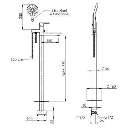 Sapho - PAX kylpyhanasetti, kiiltävä kromi