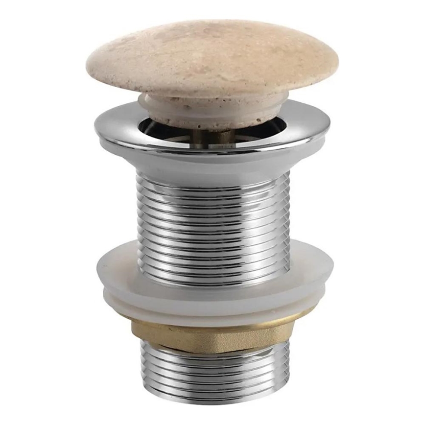 Sapho - Pesualtaan Click-Clack-pohjaventtiili BLOK, halkaisija 6,7 cm, travertiini/kiiltävä kromi