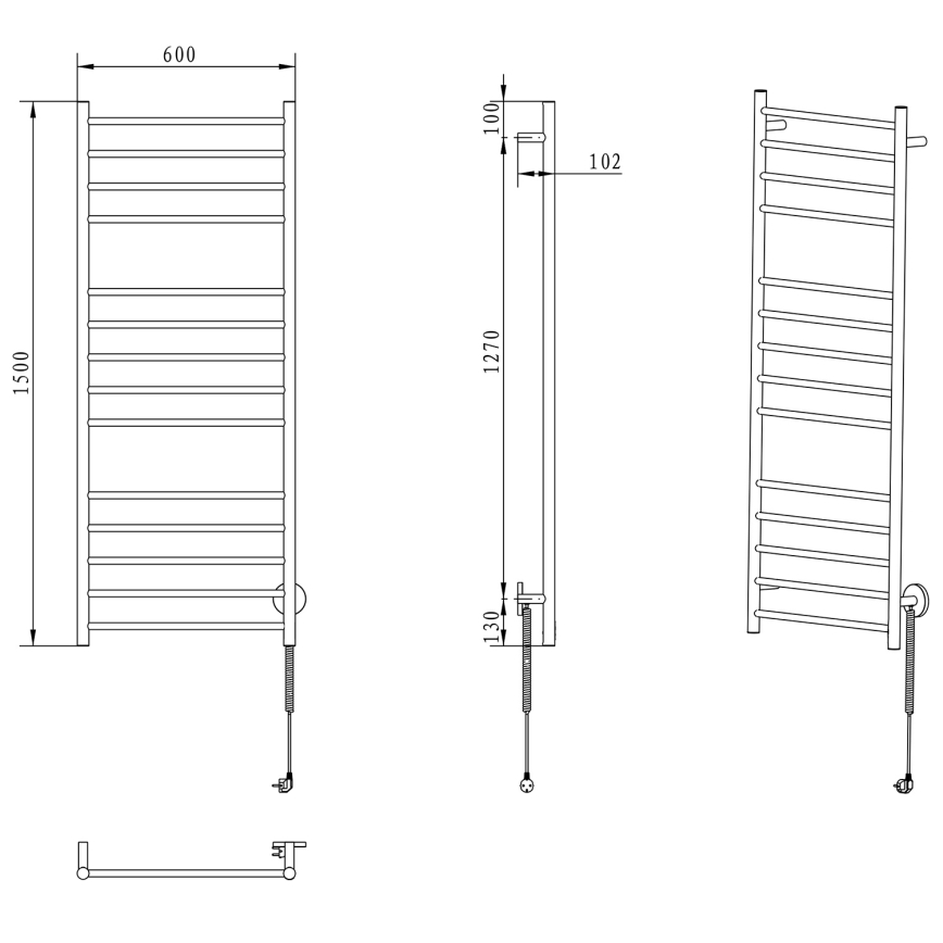 Sapho - Sähköinen pyyhekuivain REDONDO 130W/230V 150 cm kiiltävä kromi oikea pyöreä