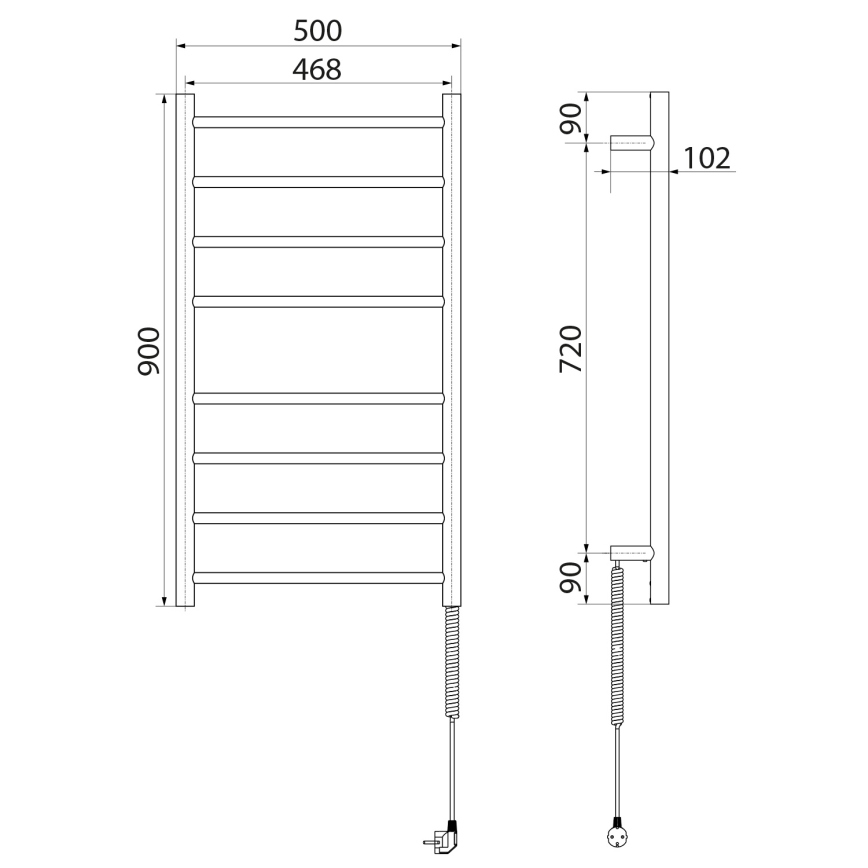 Sapho - Sähköinen pyyhekuivain REDONDO 75W/230V 90 cm kiiltävä kromi oikea pyöreä