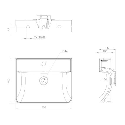 Sapho - Seinään asennettava pesuallas 50x40 cm valettu marmori/valkoinen