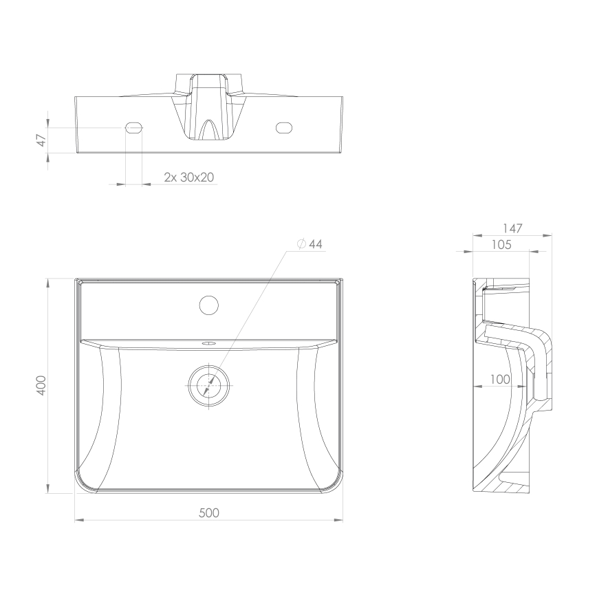 Sapho - Seinään asennettava pesuallas 50x40 cm valettu marmori/valkoinen