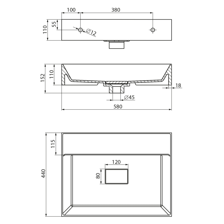 Sapho - Seinään asennettava pesuallas GODIVA 58x44 cm marmori/valkoinen