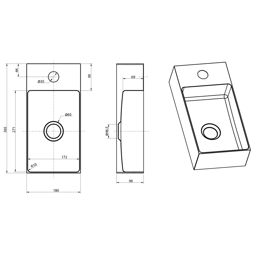 Sapho - Seinäasennettava pesuallas AURUM 36,5 x 18 cm, mattakupari