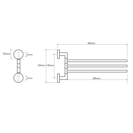 Sapho - Seinäkiinnitteinen kääntyvä pyyhekoukku X-ROUND 19,5x45 cm kiiltävä kromi