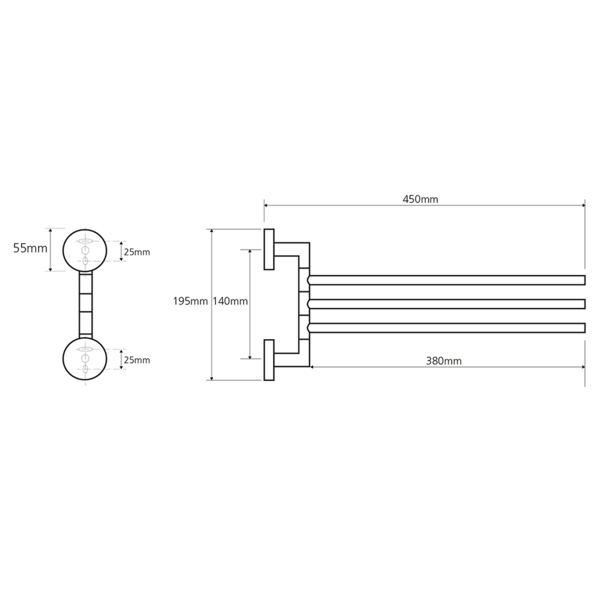 Sapho - Seinäkiinnitteinen kääntyvä pyyhekoukku X-ROUND 19,5x45 cm kiiltävä kromi