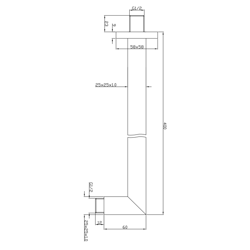 Sapho - Suihkuvarsi kulmikas 40 cm kiiltävä kromi