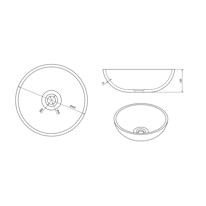 Sapho - Tasolle asennettava pesuallas PRIORI, halkaisija 42 cm, keraaminen/vihreä