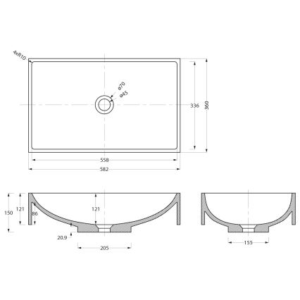 Sapho - Tason päälle asennettava pesuallas 58x36 cm betoni/musta