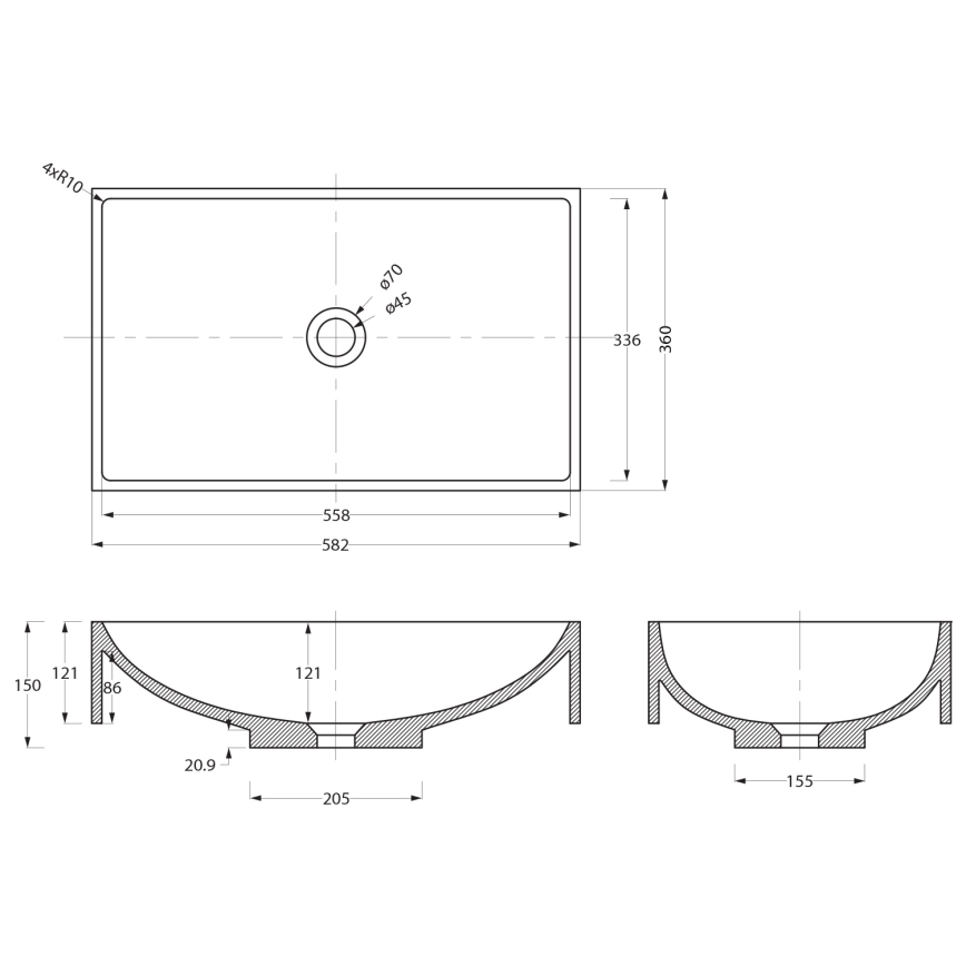Sapho - Tason päälle asennettava pesuallas 58x36 cm betoni/musta
