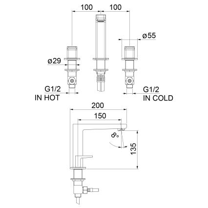 Sapho - TURSI 3-reikäinen pesuallashana, mattamusta