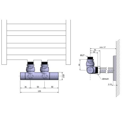 Sapho - TWIN-keskiliitäntäventtiilisarja, kiiltävä kromi