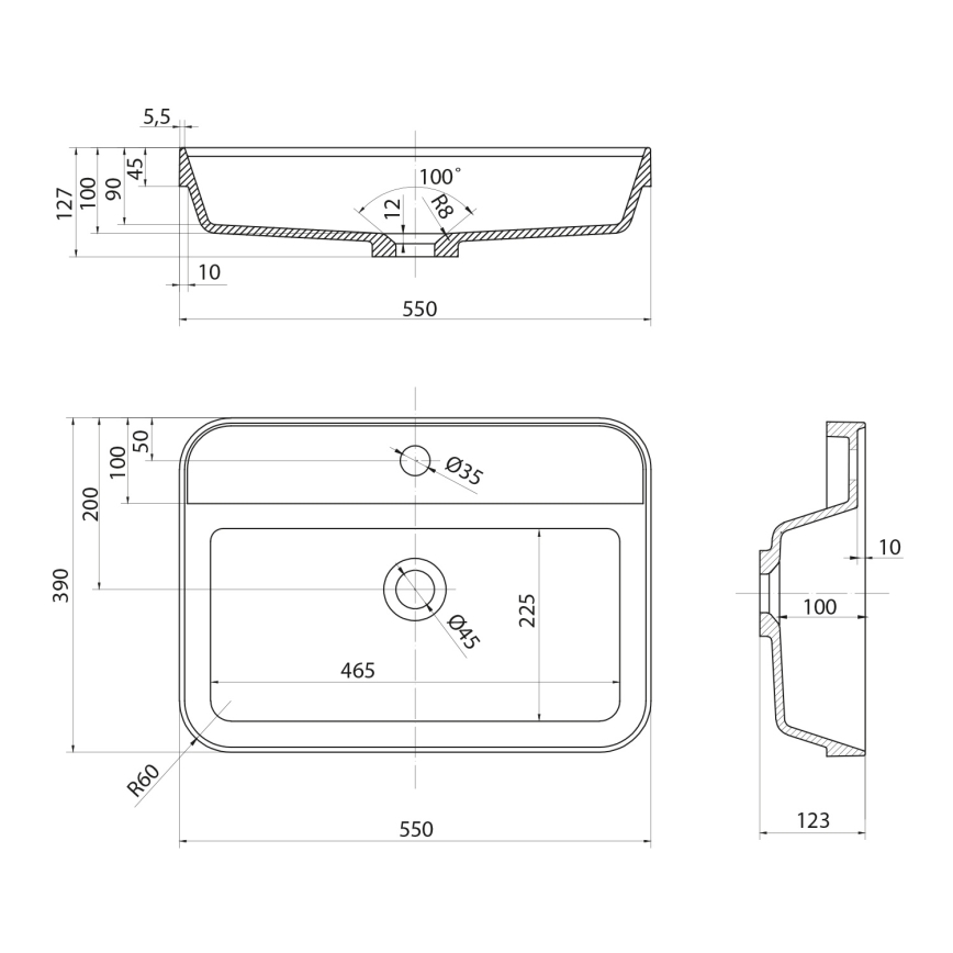 Sapho - Upotettava pesuallas 55x39 cm keramiikka/valkoinen