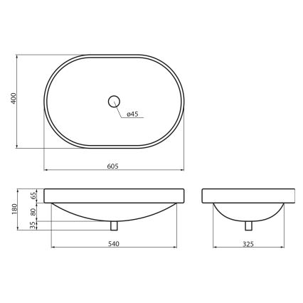 Sapho - Upotettava pesuallas LIMA 60x40 cm keramiikka/valkoinen