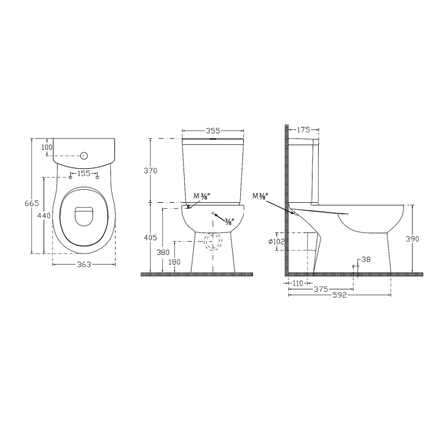 Sapho - WC-yhdistelmä bidet-suihkulla, takaliitäntä, keramiikka/valkoinen