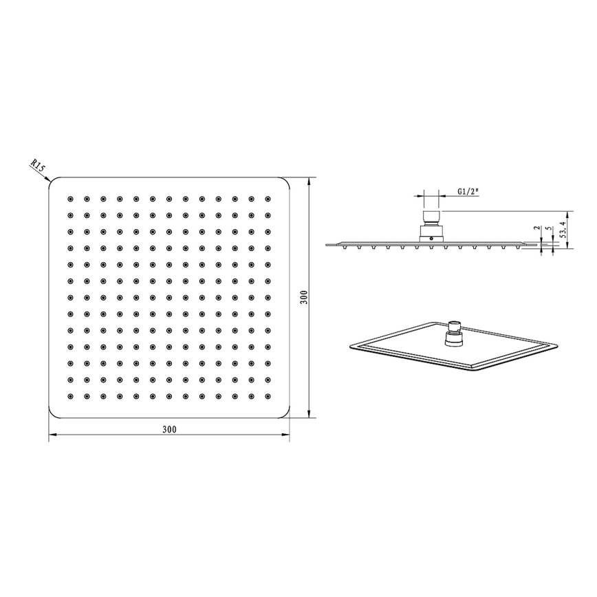 Sapho - Yläsuihku SLIM 30x30 cm kiillotettu ruostumaton