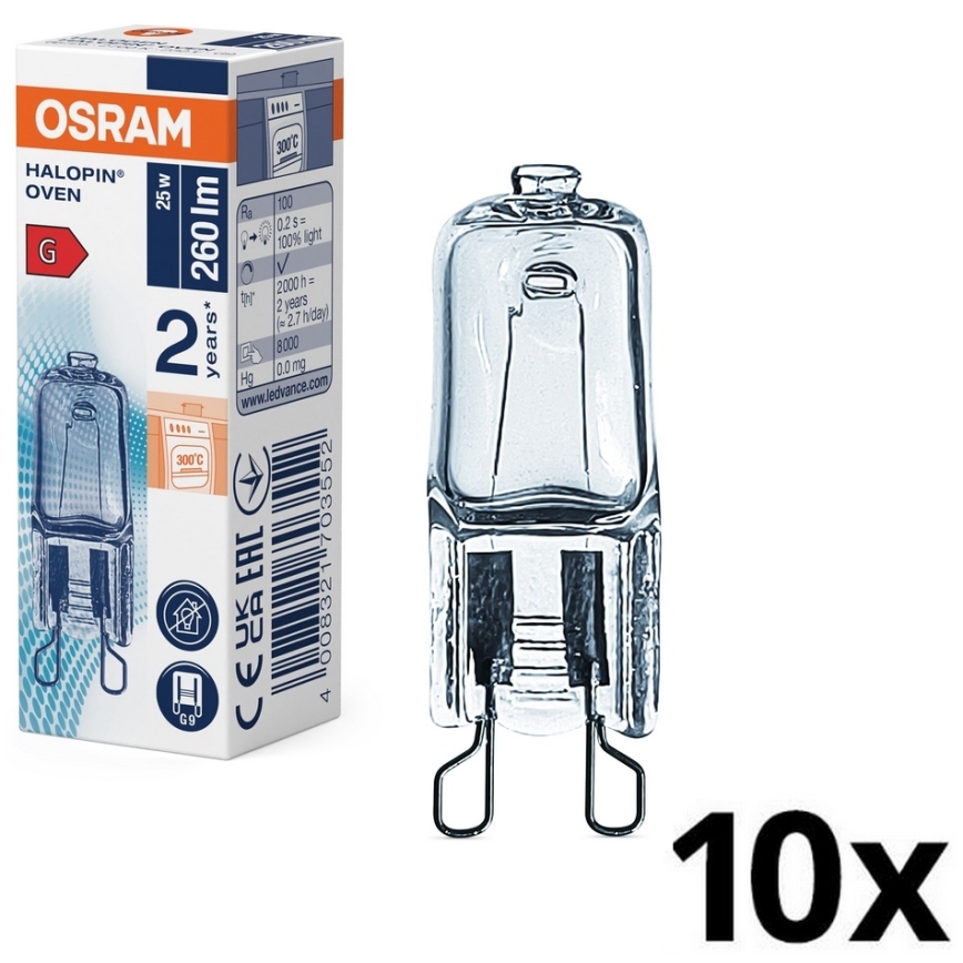 Sarja 10 kpl uunilamppuja HALOPIN G9/25W/230V 2700K - Osram